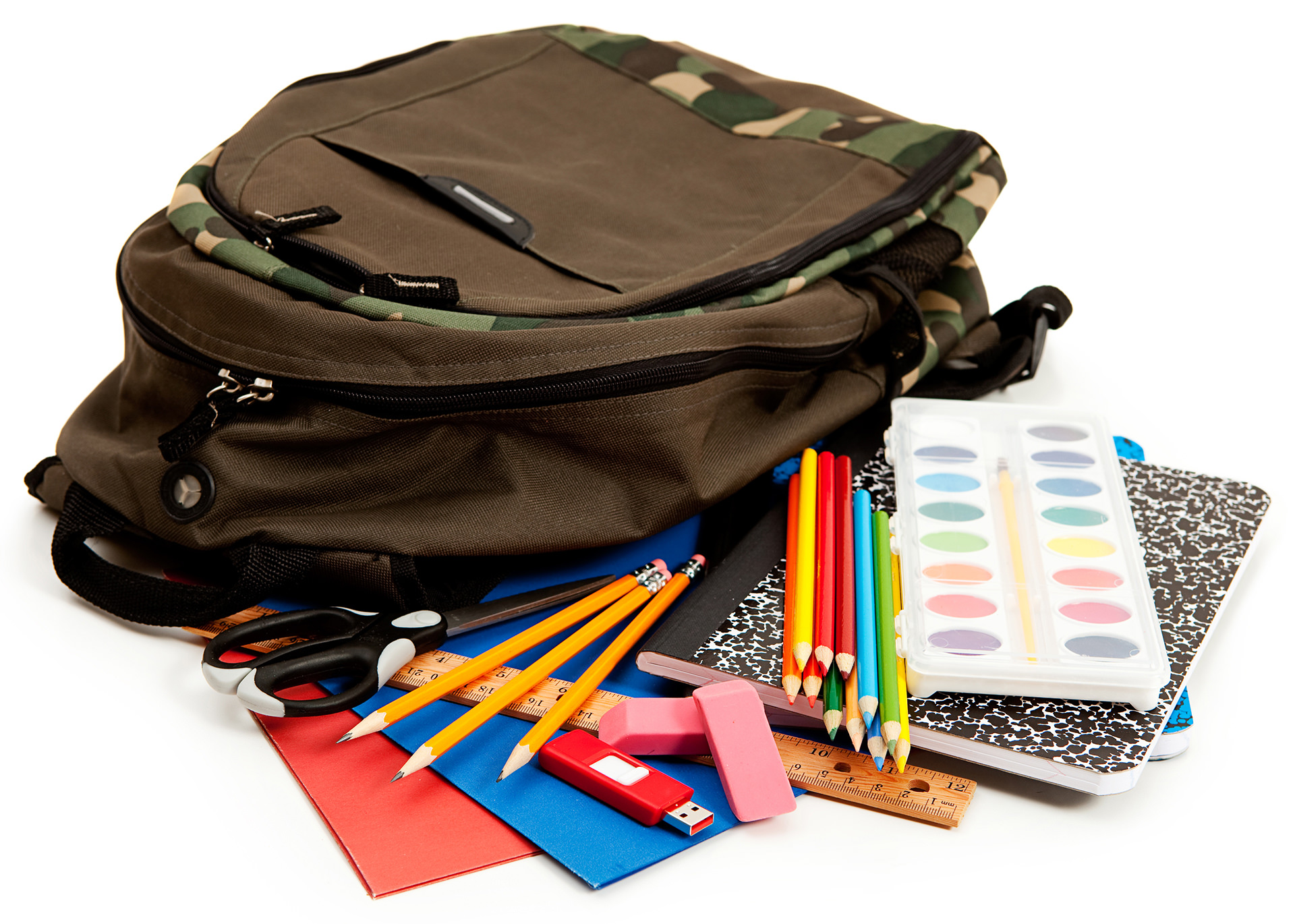 School supplies backpack